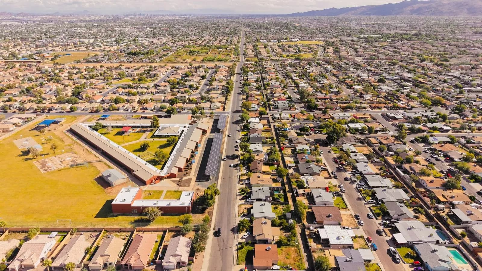 A sprawling residential area in Arizona from the air